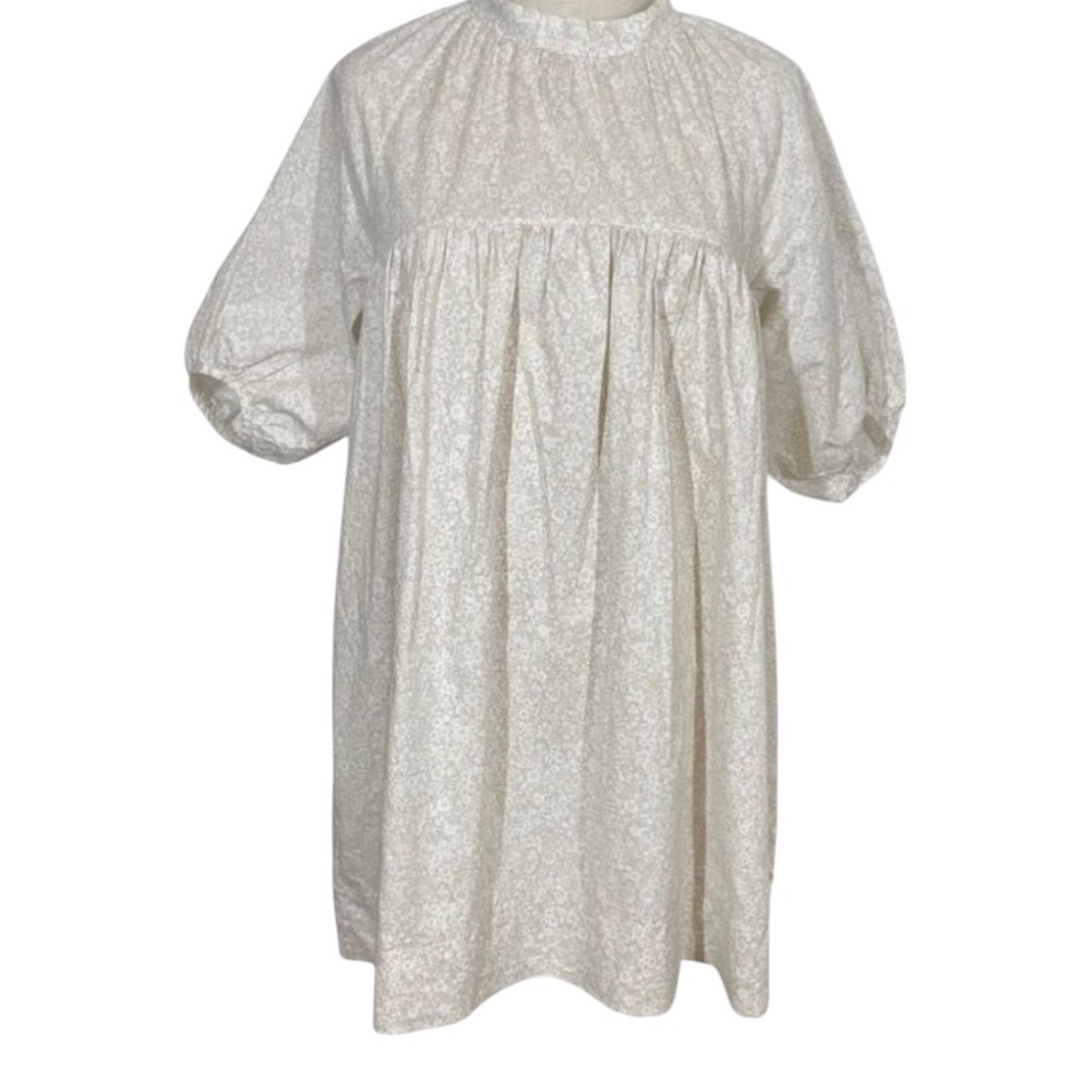 Everlane The Shirred Sandstone Floral Puff Sleeve Mini Yoke Dress Prairie Sz XXS